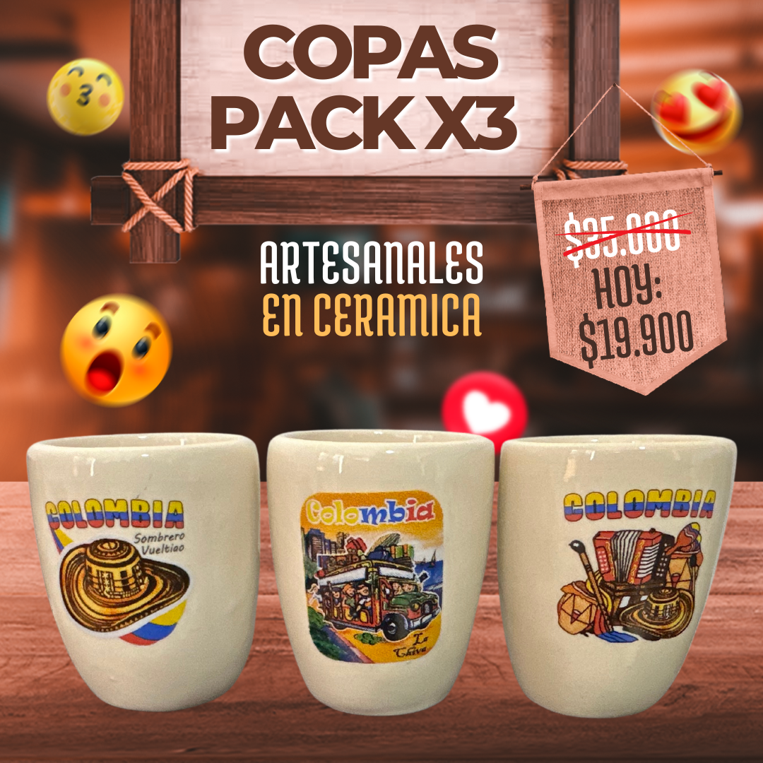 Pack x3 copas en cerámica