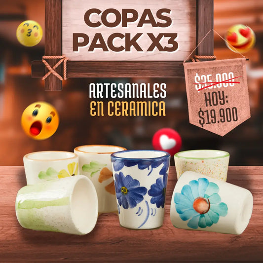 Pack x3 copas en cerámica